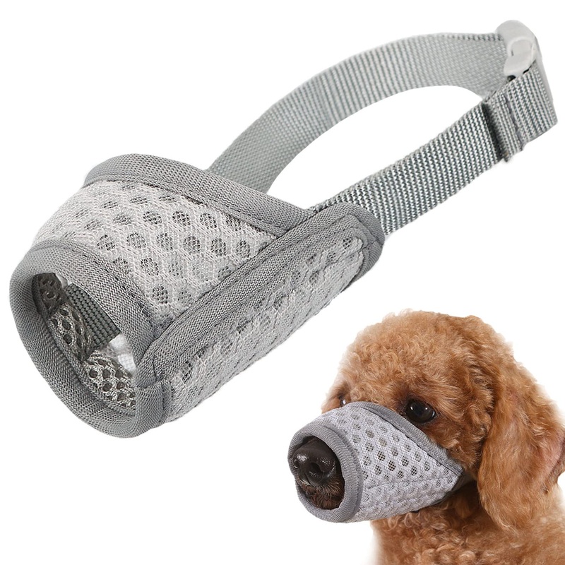 Mayerzon Dog Muzzle, Soft Mesh Muzzle for Small Medium Large Dogs Chihuahua Poodles Beagle Dachshund Corgis Labrador, Puppy Muzzle for Biting Chewing Grooming, Allows Panting Drinking Grey XS-(Snout 5-6)