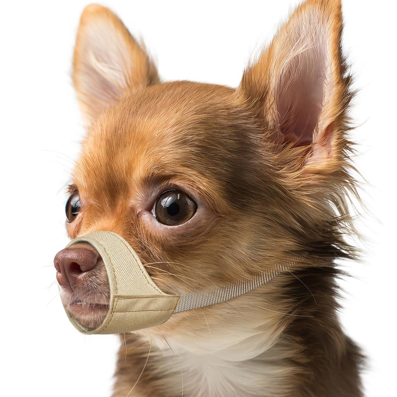 Mayerzon Short Snout Dog Muzzle, Small Muzzle for Chihuahua Shih Tzu American Bully Boxer Puppy, Soft Fabric Muzzles for Grooming Vet Visits Khaki XXS [Snout Cir: 4-5″]