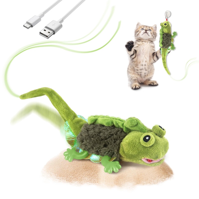 Migipaws Cat Toys, Touch Activated Flapping Chirping Lizard Kitten Toy with Catnip for Indoor Cats Kicker, Rechargeable Green Green