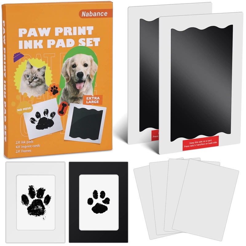 Nabance Paw Print Kit, Dog Nose Print Kit, No Mess Paw Print Stamp Pad for Dogs & Cats, 8Pcs Pet Paw Print Impression Kit with Photo Frames, Clean Touch Ink Pads, Nose Print Stamp Pad for Dogs Black 2-Pack, Large