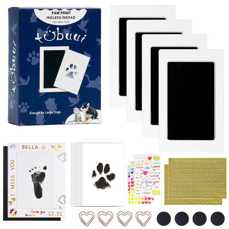 Paw Print Kit for Dogs Cats,Inkless Baby Hand and Footprint Kit, Dog Nose Print Kit,Clean Touch Ink Pad Kit,No Mess Newborn Baby Footprint Kit, Pet Paw Print Kit for Family Keepsake Medium (Pack of 4) Black