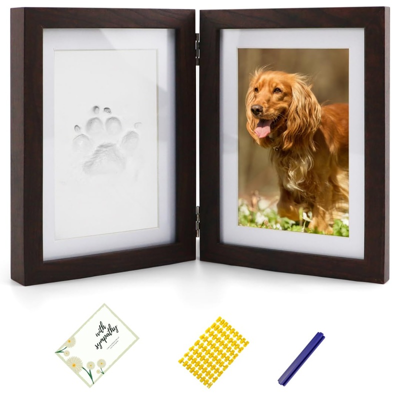Paw Print Kit for Dogs Personalized Wooden Picture Frame with Clay Imprint Kit Keepsake Cat Paw Print Impression Kit Loss of Cat Sympathy Gift