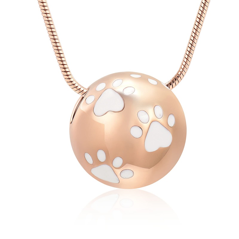 Paw Print Urn Cremation Necklace for Ashes Dog Cat Pet Paw Print Animal Keepsake Memorial Charm Pendant Necklace for Men Women Rose gold