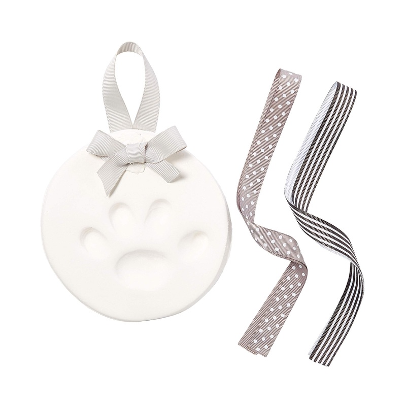 Pearhead Pet Paw Print Keepsake Ornament Kit – DIY Hanging Clay Keepsake for Dogs & Cats, Pet’s First Christmas Ornament, Customized Family Ornament, 3 Ribbons