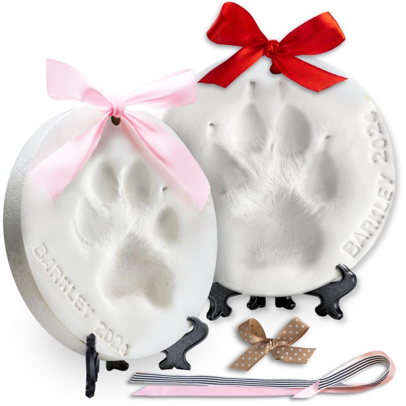 Pet Paw Print Impression Kit Makes (2) Dog Keepsake Ornaments, Inkless Paw Print Kit for Dogs (and Cats!) – Dog Paw Print Kit Keepsake, New Puppy Gift, Pawprint Keepsake Kit w/ Paints & Name Stamps! White