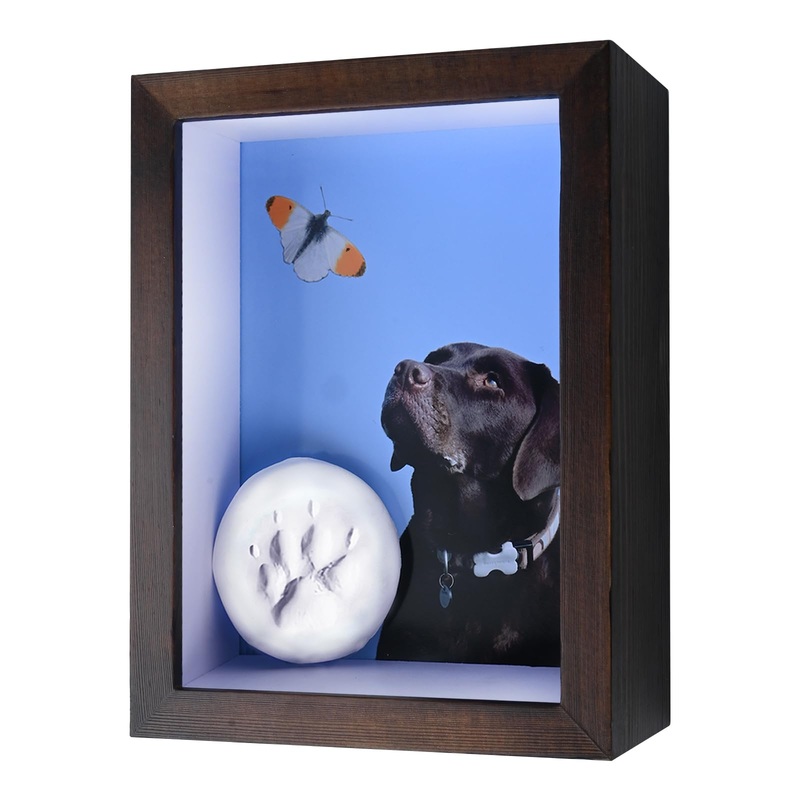 Pet Paw Print Kit with Picture Frame Shadow Box 5×7 for Dogs and Cats Pet Clay Paw Print Impression Kit Keepsake Pet Loss Memorial Sympathy and Remembrance Gifts for Dog Lovers
