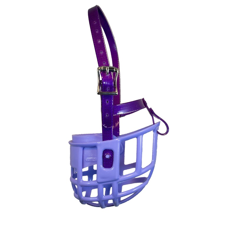 Plastic Dog Muzzle with Adjustable Plastic Coated Nylon Headstall – Made in The USA – (Medium, Purple) Medium