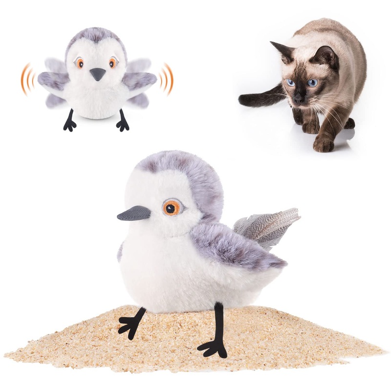 Potaroma Cat Toys Flapping Bird (No Flying), Lifelike Sandpiper Chirp Tweet, Rechargeable Touch Activated Kitten Toy Interactive Cat Exercise Toys for All Breeds Cat Kicker Catnip Toys 4.0″ Male Sandpiper