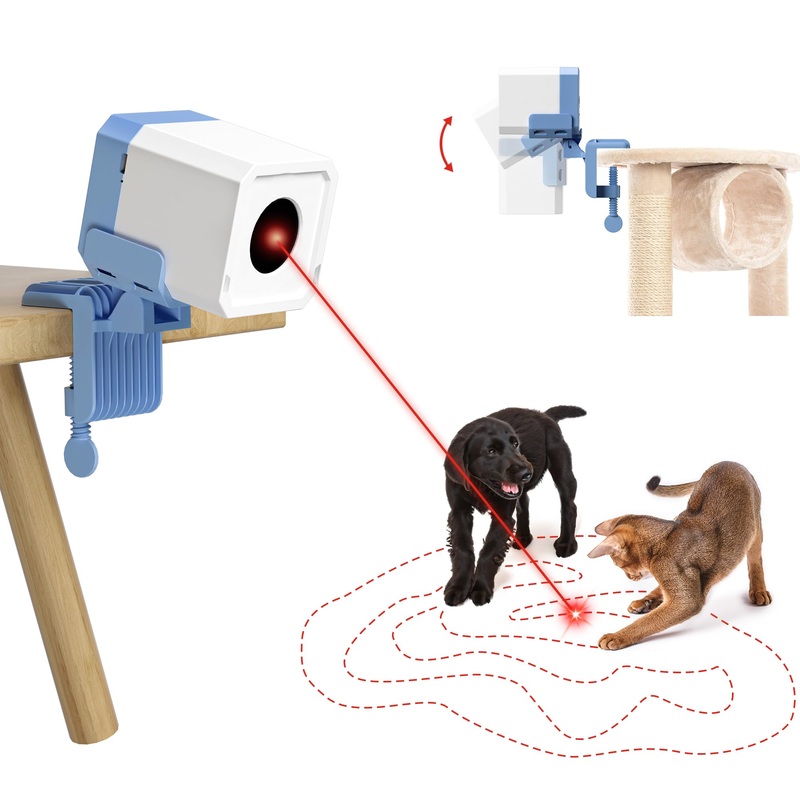 Potaroma Truly Random Cat Laser Toys, No Knock-Over Clamp, Automatic Chargeable Interactive Kitten Toy Indoor Exercise for All Breeds, Light Blue White