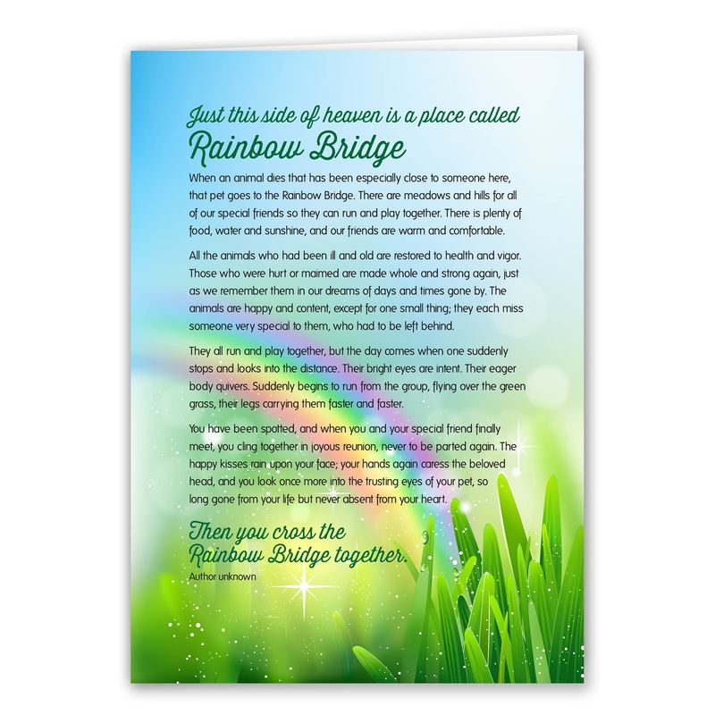 Rainbow Bridge Keepsake Pet Sympathy Card for Dog, Cat, Horse or Any Pet Loss, 5″x7″