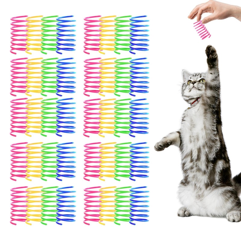 Shudyear Pack of 40 cat Coil Springs for Indoor Cats, Colourful and Durable Plastic Spring coils to Attract Cats, Chewing, Hunting, Interactive Toys for Cats and Kittens (40pc) 40pc