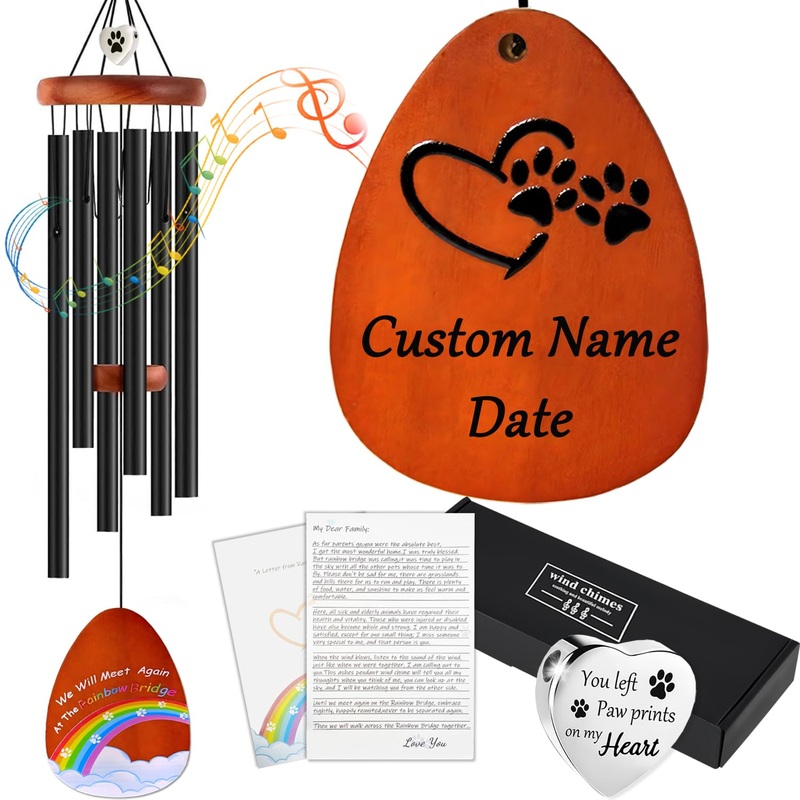 Sofunii Personalized Dog Memorial Gifts for Loss of Dog, Pet Memorial Wind Chimes with Keepsake Ashes Pendant&Rainbow Bridge,Loss of Dog Sympathy Gift,Dog Remembrance Bereavement Memory Gifts