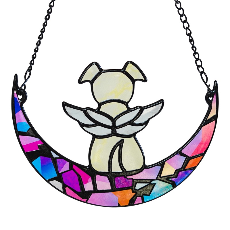 Stained Glass Angel Window Hangings Suncatcher Dog Memorial Gifts for Loss of Dog, Pet Memorial Gifts for Dogs, Loss of Dog Sympathy Gift, Dog Bereavement Gift, Memorial Dog Passing away Gifts Colorful Broken Crystals Gift Box Set