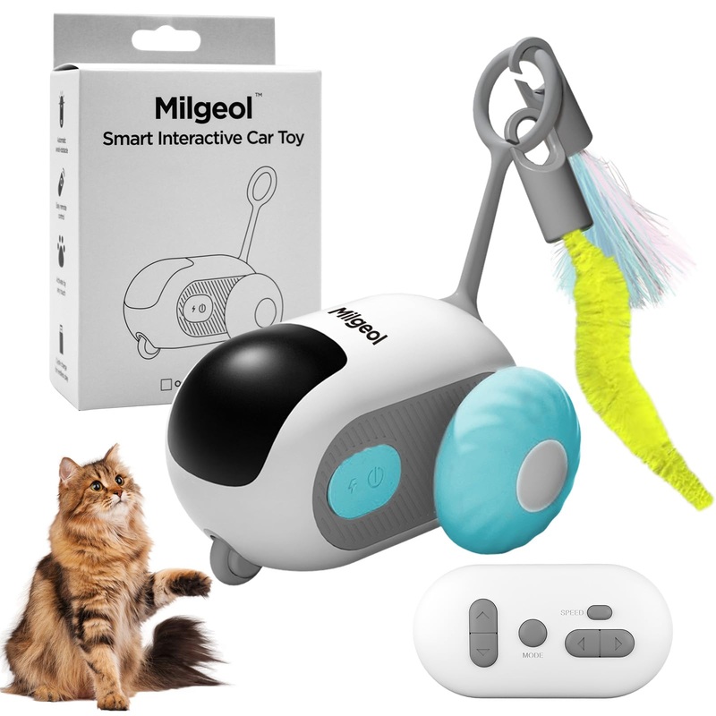 Turbo Tail 3.0, Teazys Cat Toy Turbo Tail, Smart Remote Control Electric Interactive Cats Toy, Type-C Rechargeable Turbo Tail Mouse Cat Toy with Feathers (1pc Blue) 1pc blue