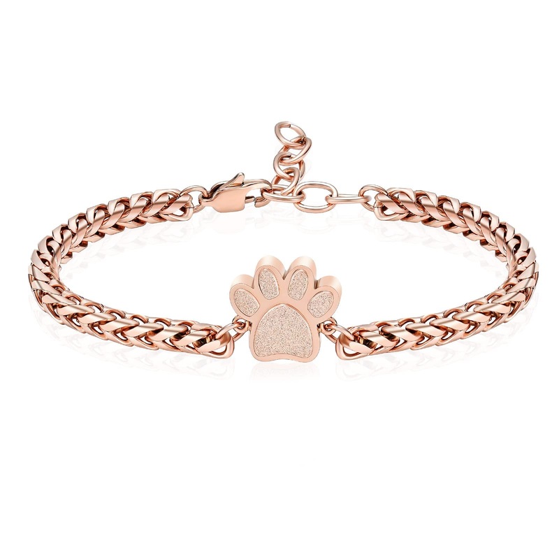 XSMZB Cremation Bracelet for Ashes – Paw Print Cremation Jewelry Pet Dog Cat Stainless Steel Keepsake Memorial Urn Bangle A-Rose Gold