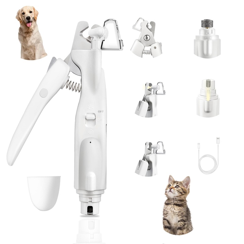 2-in-1 Rechargeable Dog Nail Trimmers pet Nail Clippers & Grinder with 2 LED Light for Large, Medium, Small Dogs & Cats,Nail Grinder Quiet Sharp with Transparent Nail Storage Box