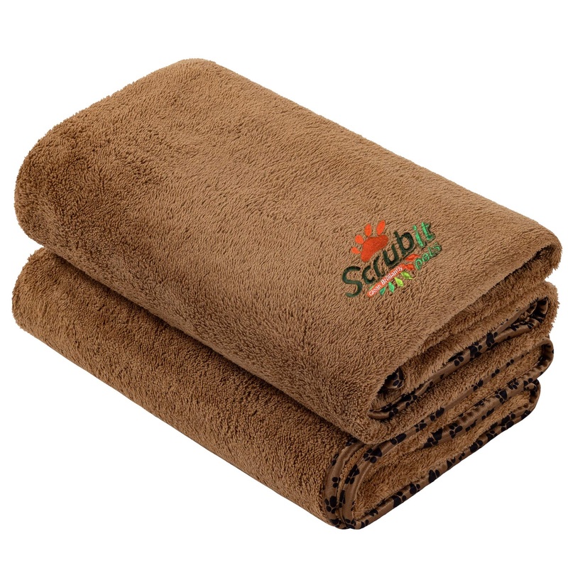 2 Pack Microfiber Bath and Beach Towel for Pets by- ScrubIt – Super Absorbent and Quick Drying – Perfect for Large, Medium, Small Dogs and Cats