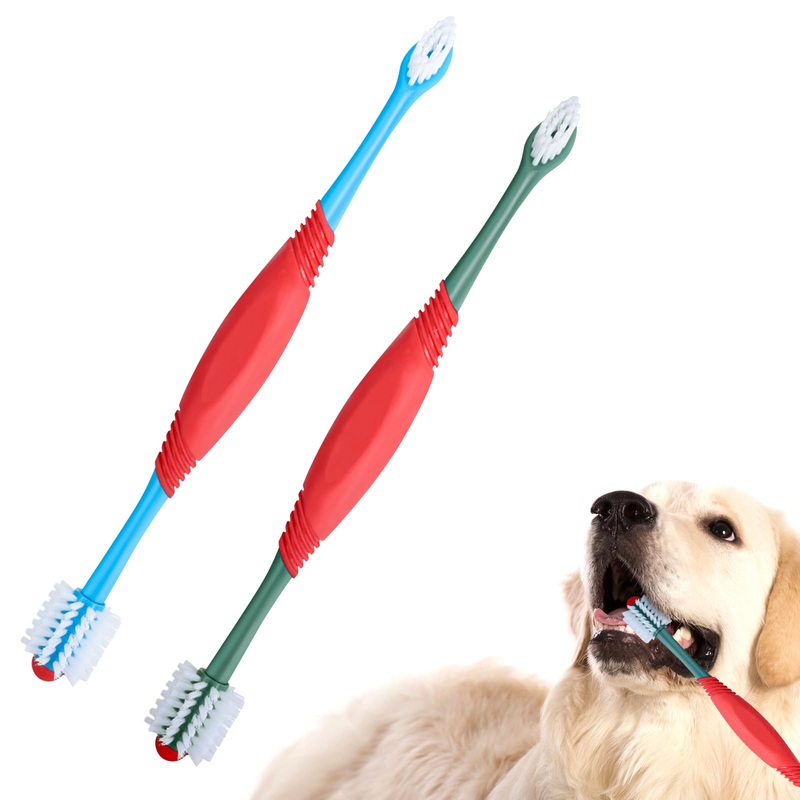 2PCS Dog Toothbrush 360 Degree Dog Tooth Brush, Dual Head Dog Tooth Brushing Kit Non Slip Toothbrush for Dogs and Cat Teeth Clean Pet Toothbrush Dental Care Blue+green 1 Count (Pack of 1)