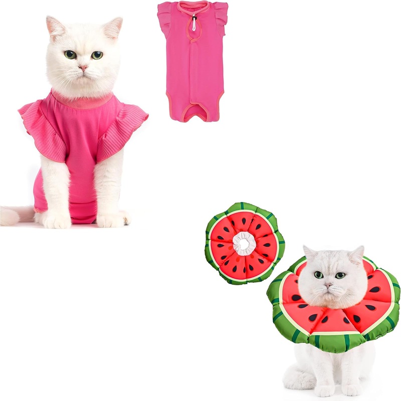 Avont Cat Recovery Suit – Post-Surgery Onesie for Cats, Alternative to Cone of Shame Bundle with Avont Cat Cone Collar Soft, Adjustable Recovery E Collar Alternative for Cats Kittens Puppies