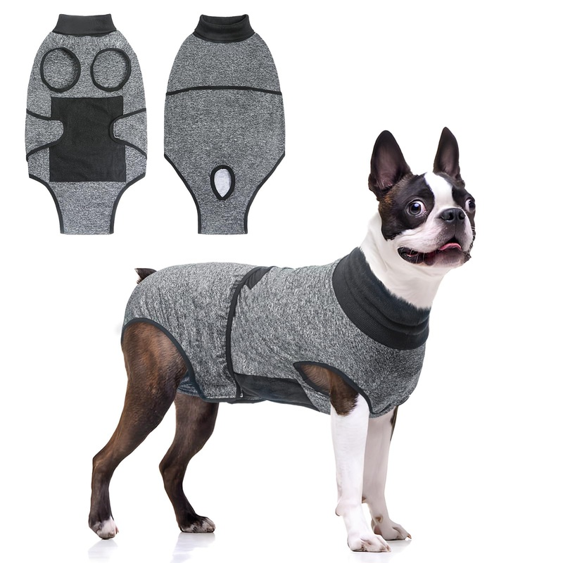 BEAUTYZOO Dog Recovery Suit Female After Surgery Spay, Soft Dog Surgery Suit E-Collar & Cone Alternative, Male Dog Neuter Surgical Onesies,Anti Licking Wounds Dog Bodysuit, Post-Operative Vest Clothes Small (Back:12”, Chest: 16″) Grey