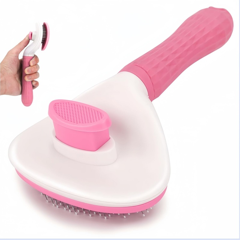 Cat hair brush, pet grooming brush for dogs and cats, self-cleaning, removing loose hair and tangles (Pink) Pink