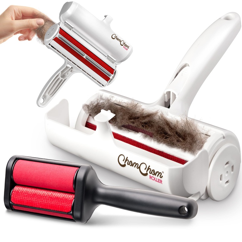 Chom Chom Roller Pet Hair Remover and Mini Reusable Lint Roller – ChomChom Cat and Dog Hair Remover for Furniture, Couch, Carpet + Mini ChomChom for Clothes