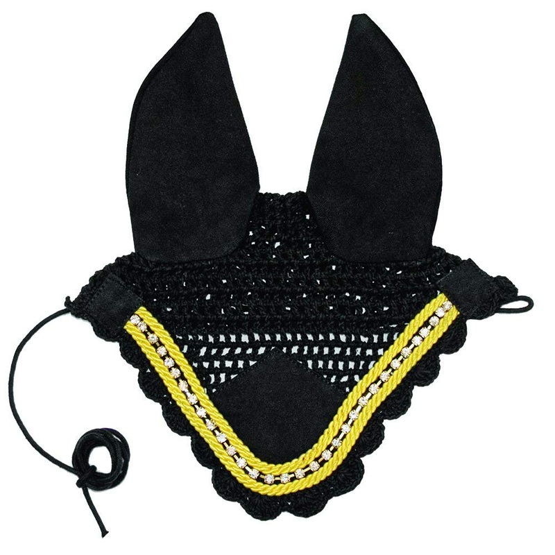 Crochet Horse Fly Veil Ear Bonnet with Crystals