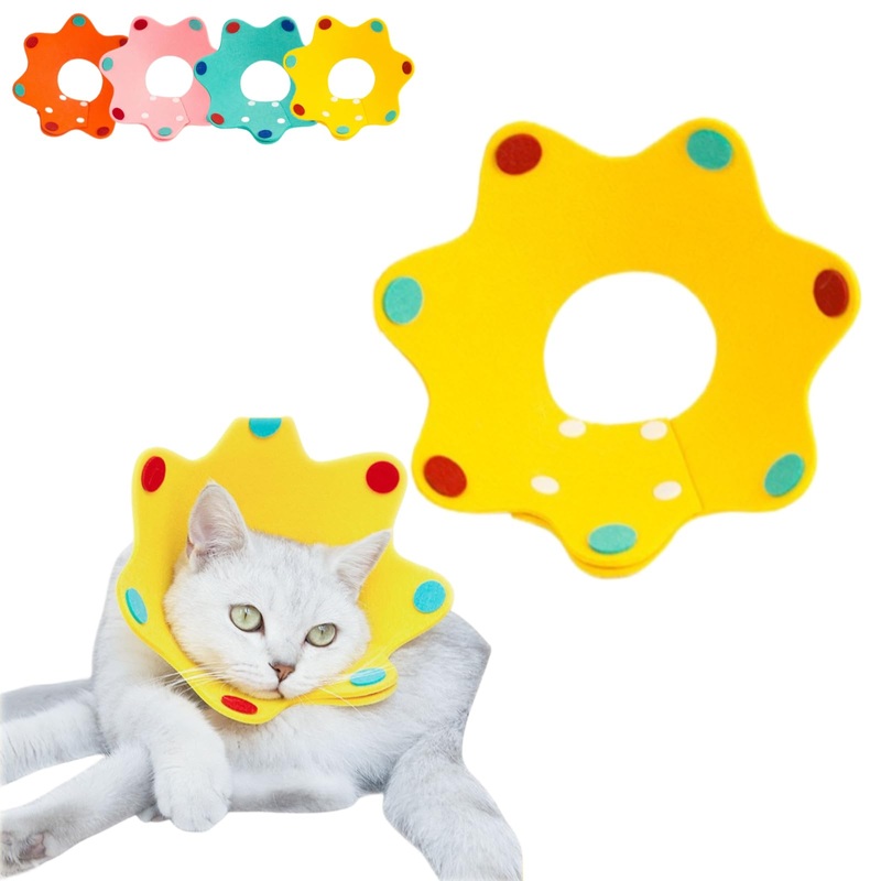 Cute Cat Recovery Collar Soft Adjustable Cats Cone Light-Weight Anti-Licking Easy to Wear for Kitty Puppy (M(5.5-10lb),Yellow) M(5.5-10lb) Yellow