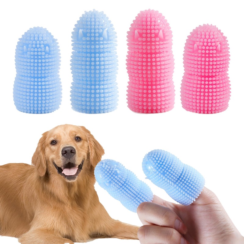 Dog Finger Toothbrush, 4 Pack Heavy Duty Dog Tooth Brushing Kit Soft Silicone Finger Toothbrush for Dogs, Cats (Blue and Pink) (4 Pack)