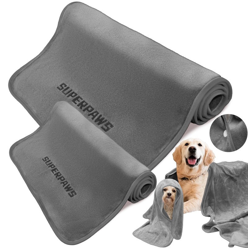 Dog Towels Pack of 2-55″ x 28″Ultra Soft & Absorbent Bath Towel with 30″ x 14″ Daily Use Towel,Dog Drying Grooming Towel for Small, Medium,Large Dogs (Dark Gray,55″*28″+30″ *14″) Dark Gray,55″*28″+30″ *14″