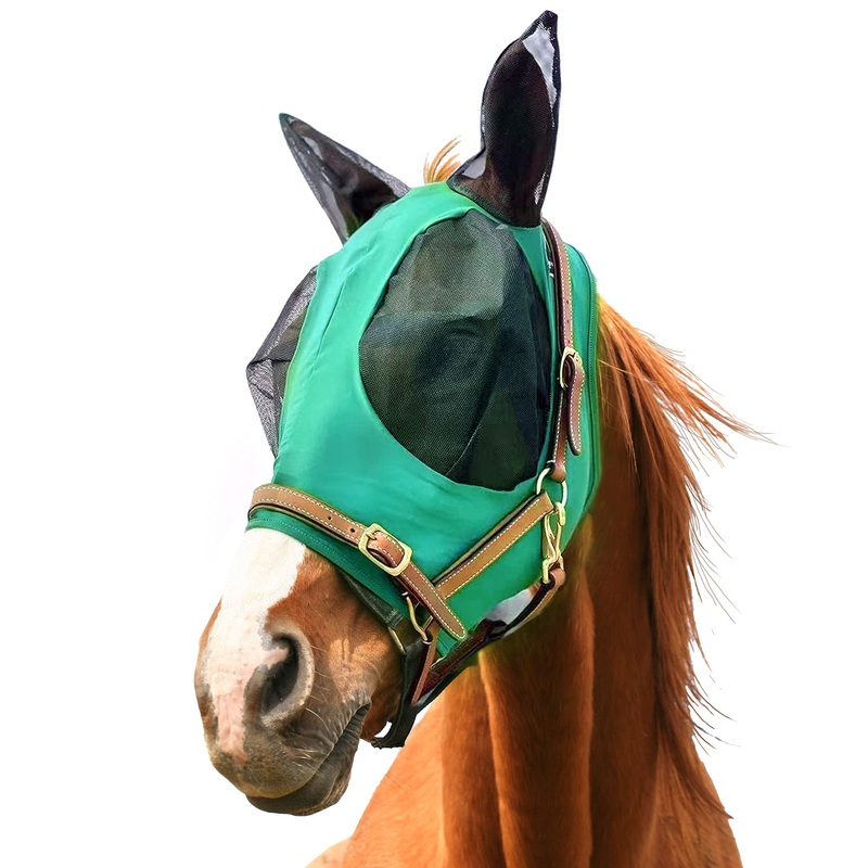 Downtown Pet Supply – Horse Fly Mask with Ears – Horse Lycra & Mesh Face Mask – Comfort Horse Face Cover with Adjustable Straps and Mesh Ears – L