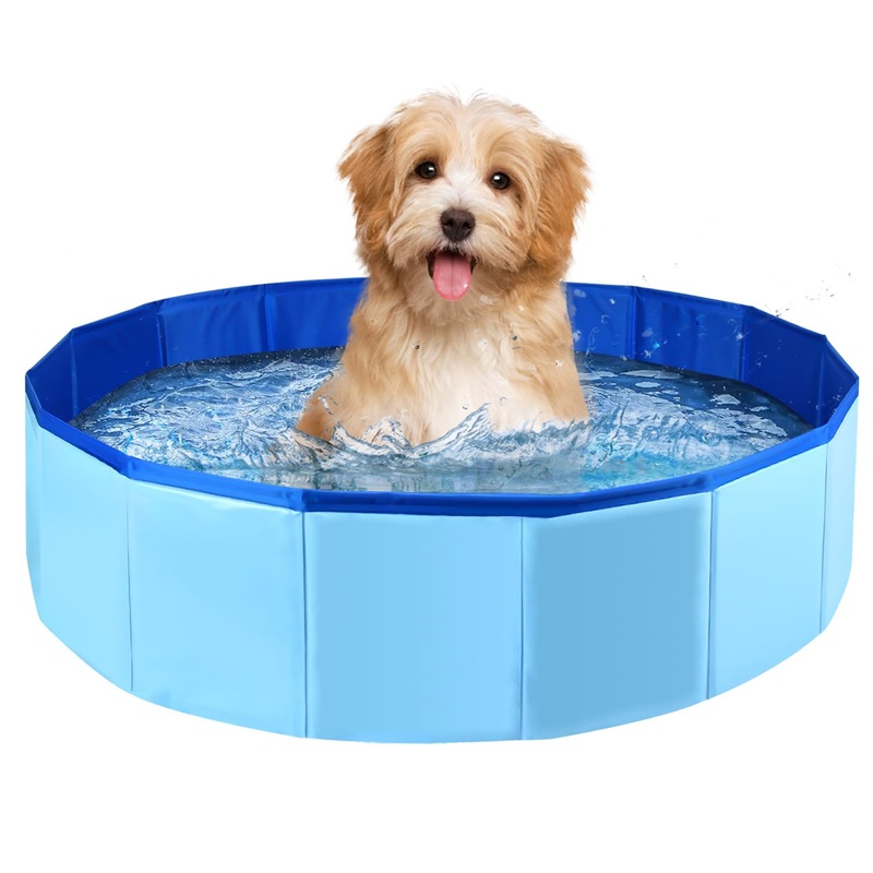 Enenes 24” x 8” Dog Pool, Folding Dog Swimming Pool, Portable Dog Bathtub, Dogs Cats PVC Non-Slip Bath Tub Puppy Shower Bathing Tub and Collapsible Pool for Dogs Cats (Blue) Blue