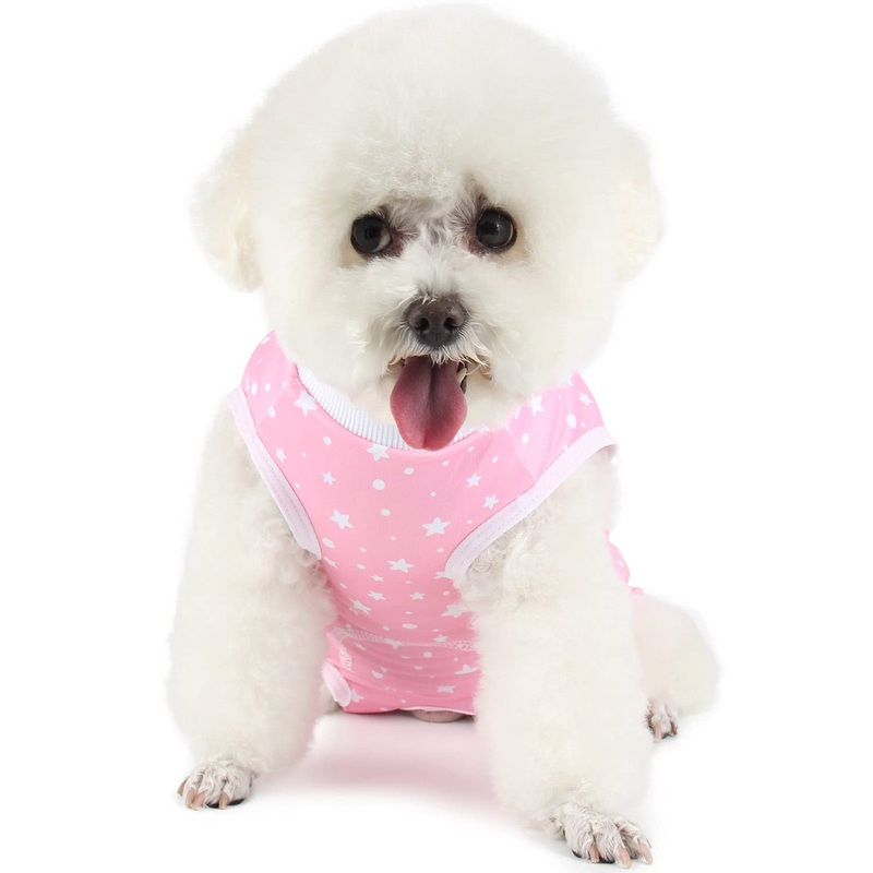 Etdane Dog Recovery Suit for Female Male Dog Onesie for Surgery Dog Surgical Suit After Spayed Dog Neuter Body Suits Fit Small Medium Dog with Pee Hole Pink Star/Small