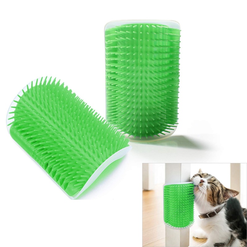 Hub’s Gadget 2 Pack Cat Self Groomer, Wall Corner Massage Comb Grooming Brush (Green)