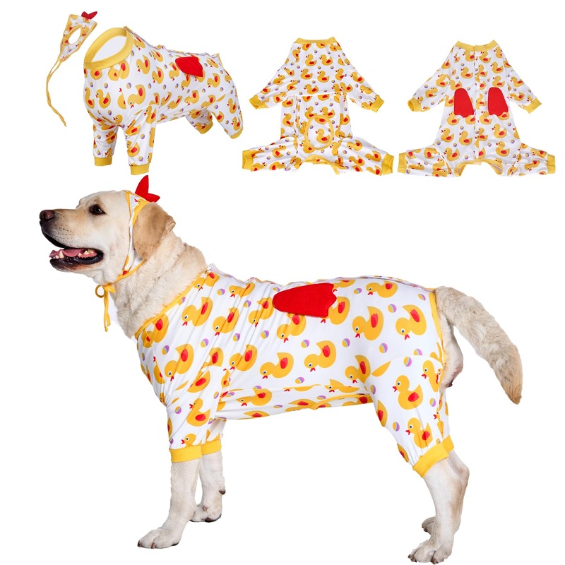 LovinPet Dog Recovery Suit – Medium Large – Dog Bodysuit for Abdominal Wound After Surgery Anti Licking Abdominal Wound Surgical Clothes Post-Operative Vest E-Collar Alternative,Duck,Yellow,M Red collar/Yellow