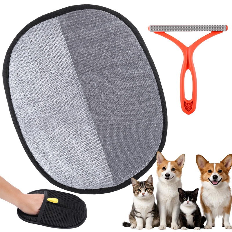 Palksky Pet Hair Removal Tool 2Pack, Reusable Static Removal Gloves, Double-Sided Grooming Gloves for Pets, Removes Pet Fur Hair for Carpets, Couch, Pet Bed, Cat Tree, Furniture & Rug