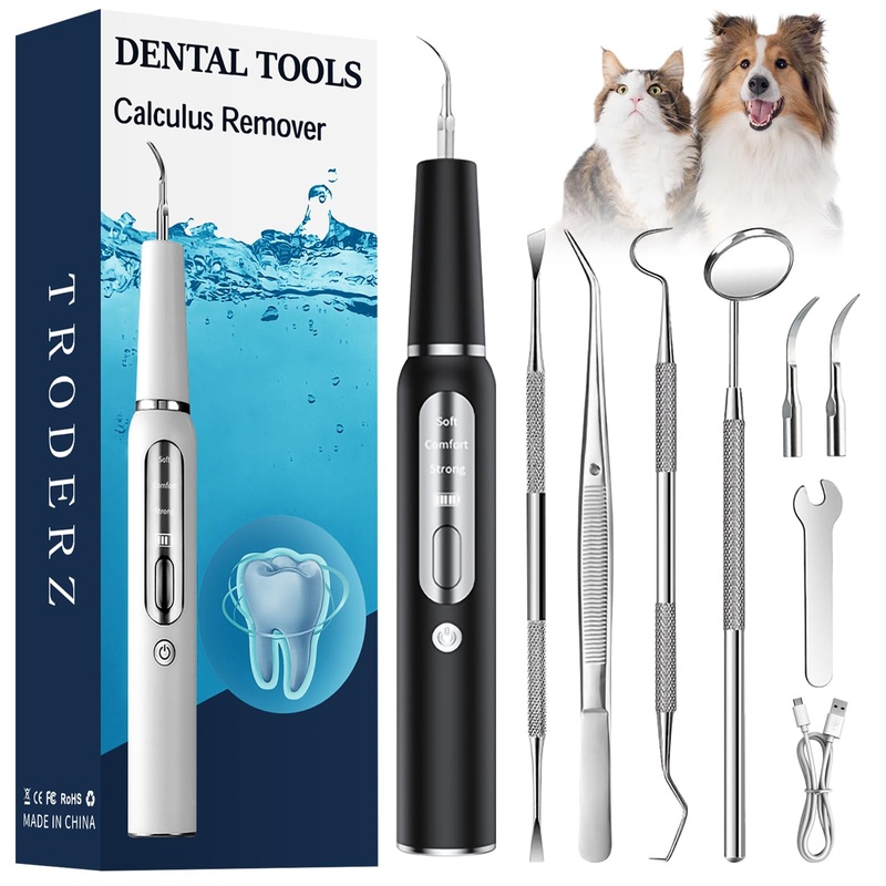 Plaque and Tartar Remover for Dogs and Cats, Pet Dental Scaler with LED Light, Electric Dog Teeth Cleaning Tools 3 Cleaning Mode, Easy to Use and Safe,Black Black
