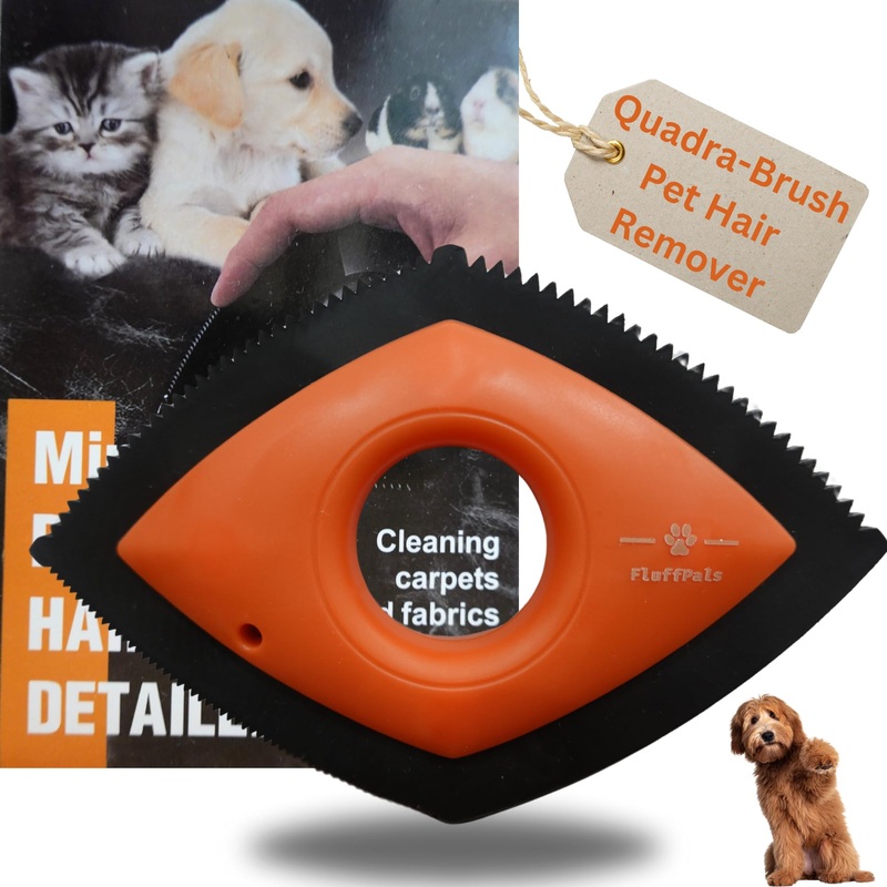 Quadra-Brush Pet Hair Remover Tool for Car – Cat Dog Hair Remover for Car Interior – Apartment Essential for Bed, Couch, Clothes, Blanket, Carpet and Furniture