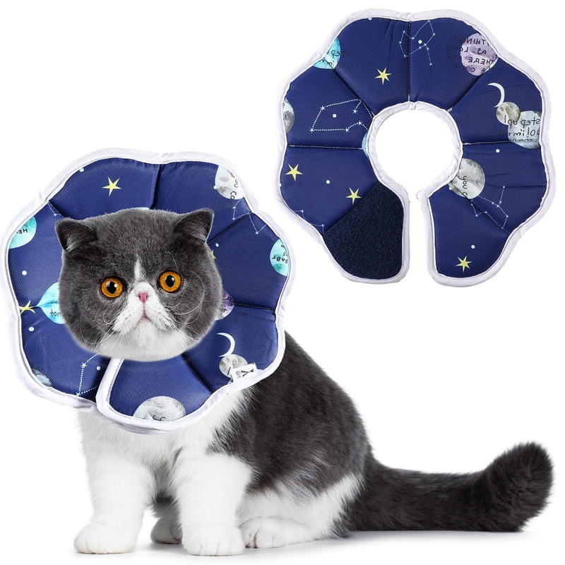 Soft Cat Cone Collar Adjustable Recovery Cat Cone Waterproof Protection Postoperative Kitten Starry Sky Blue Cat Collar Comfortable Protective Pet Collar for Cat Kitten Dogs Rabbits (Medium) Medium