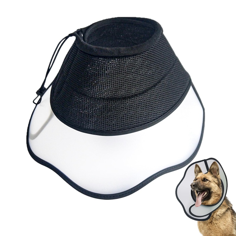 Soft Dog Cone – Adjustable Pet Recovery Cone – Ideal for Post-Surgery Comfort  Adjustable fit Cone for Large and Medium Dogs (Size S Black) Size S Black
