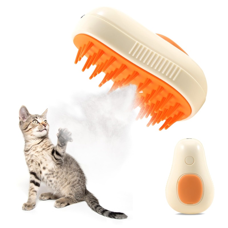 Steamy Cat Brush, 3 In 1 Pet Steam Brush, Pet Cleaning and Massage Brush, Used for Dandruff and Loose Hair on Cats, Suitable for Various Furry Pets, Beige Avocado