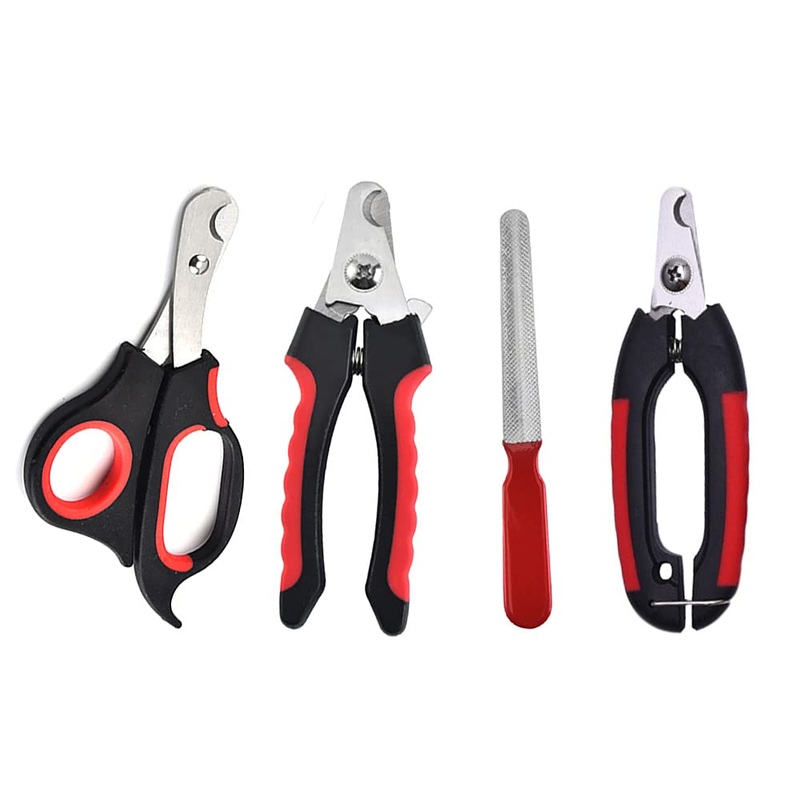 4 Pieces/set Pet Dog Cat Nail Clipper Cutter Stainless Steel Grooming Trimmer Scissors Clippers for Animals with Lock 2 sizes (Small, Black and Red)
