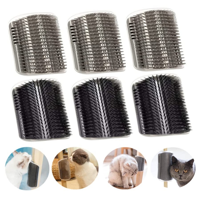 6 Pack Cat Self Groomer with Catnip Pouch Wall Corner Groomers Cat Face Scratcher Pet Grooming Brush Massage Combs for Cats Fur Pets Dog Kitten Puppy(Black & Gray) 3 Grey+3 Black
