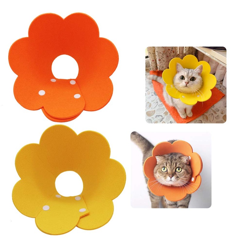 Adjustable Cat Recovery Collar – Cute Flower Neck Cat Cones After Surgery, Set of 2 Cat E Collar, Surgery Recovery Elizabethan Collars for Kitten and Cats S Size (2 pcs) Small Yellow+Orange
