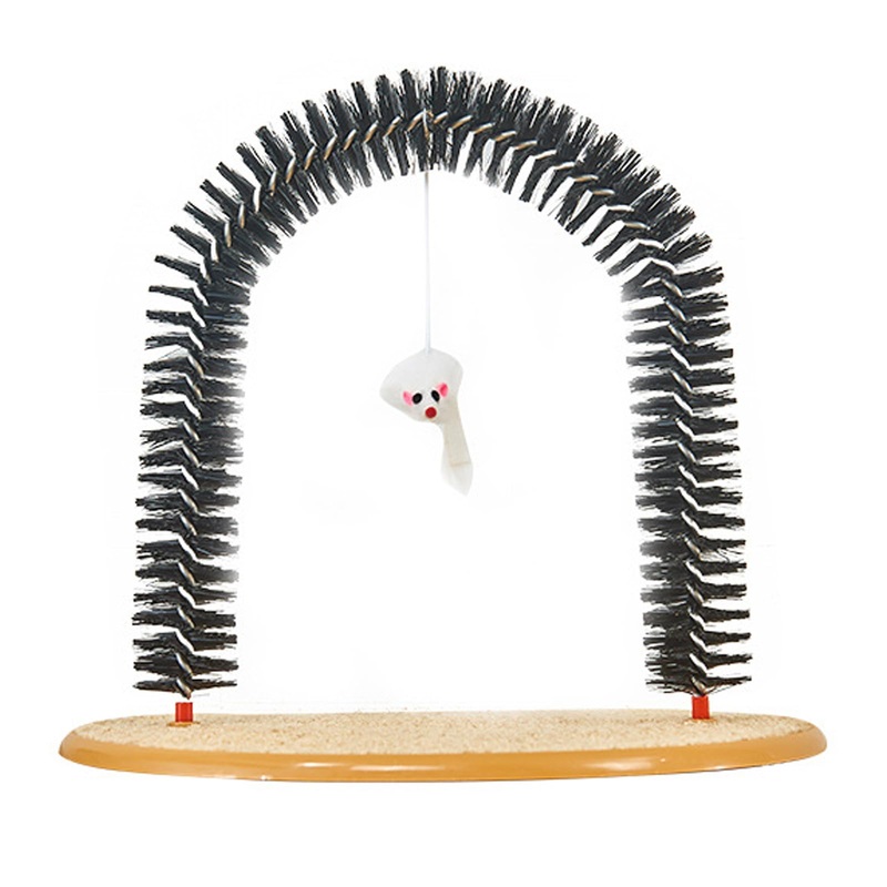 Cat Brush Arch Massager, Self Groomer with Scratch Pad Hanging Plush Mice Comb Scratcher Non-slip Kitten Back Massager for Pets