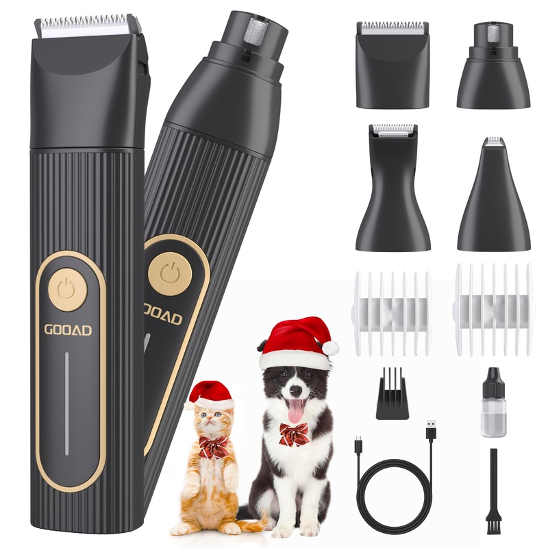 Cat Clippers Grooming Kit for Matted Hair -4 in 1 Low Noise Paw Trimmer Nail Grinder,Cordless Cat Shaver for Long Hair,Cat Hair Trimmer Also for Pet Hair Around Paws, Eyes, Ears, Face, Rump Black