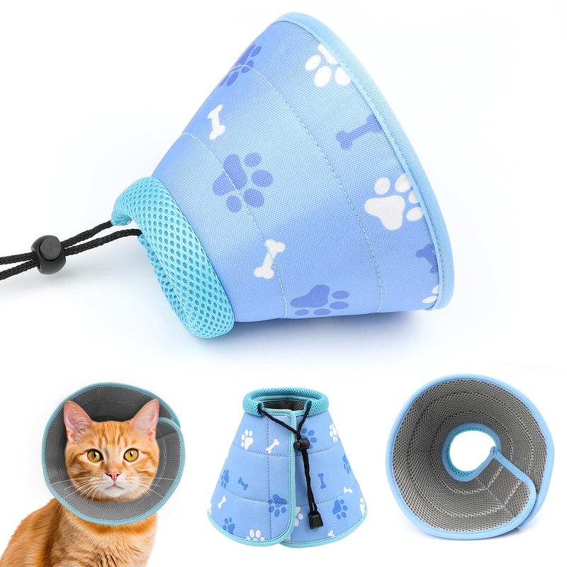 Cat Cone, Adjustable Cat Cone Collar Soft to Stop Licking, Foldable Dog Cones for Small Dogs, Water Resistant Neck Cone for Cats,Lightweight Cat Recovery E Collar for Small Dogs and Cats XS