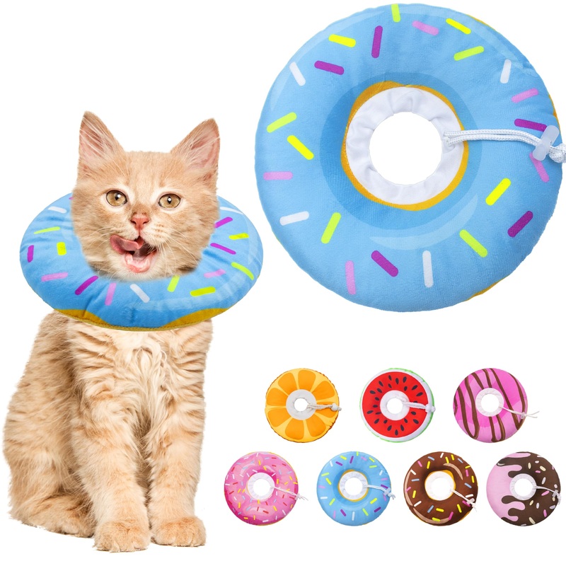 Cat Cone Collar Soft, Adjustable Cat Recovery Collar for Small Medium Large Cats, Cute Donut E Collar After Surgery, Anti-Lick Wound Healing Elizabethan Collar for Kittens(Donut Blue, Small) Donut Blue