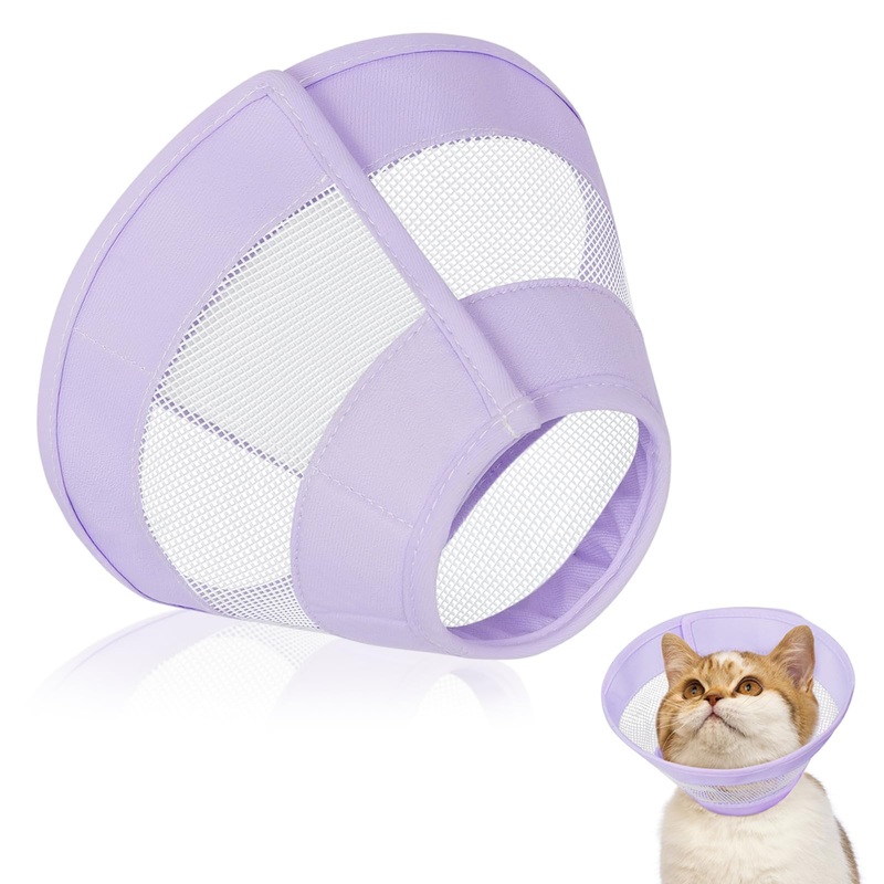 Cat Cone, Soft Cat Cone Collar to Stop Licking and Scratching, Adjustable E-Collar After Surgery for Cats, Mesh Recovery Elizabethan Collar for Cats, Kittens, Rabbits (Purple, M(Neck:6.75″-9″)) M(Neck:6.75″-9″) Purple
