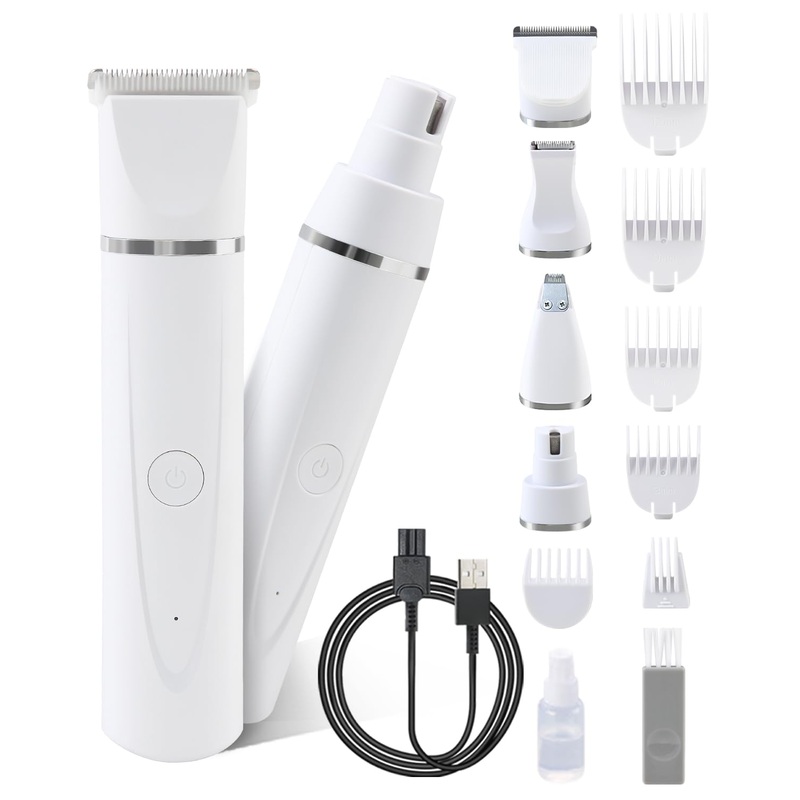 Dog Clippers for Grooming,4 in 1 Dog Grooming Kit,Low Noise Electric Dog Trimmer for Grooming,Rechargeable Cordless Dog Paw Trimmer Nail Grinder Face Shaver for Cats and Other Pets